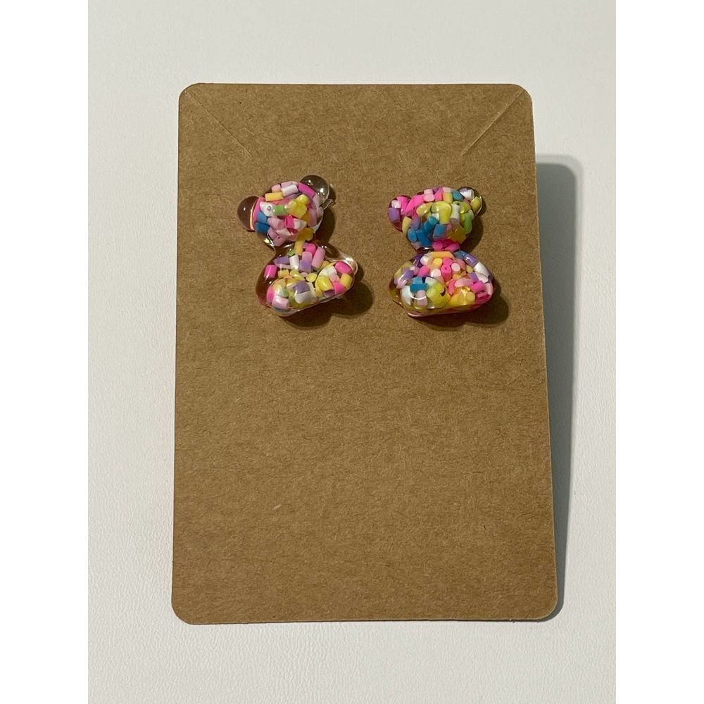 Confetti Sprinkle Fashion Statement Novelty Gummy‎ Bear Stud Earring Clear Pink